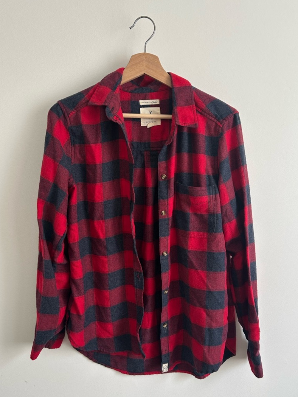 American Eagle Outfitters Red and Black Buffalo Plaid Button-Down Shirt